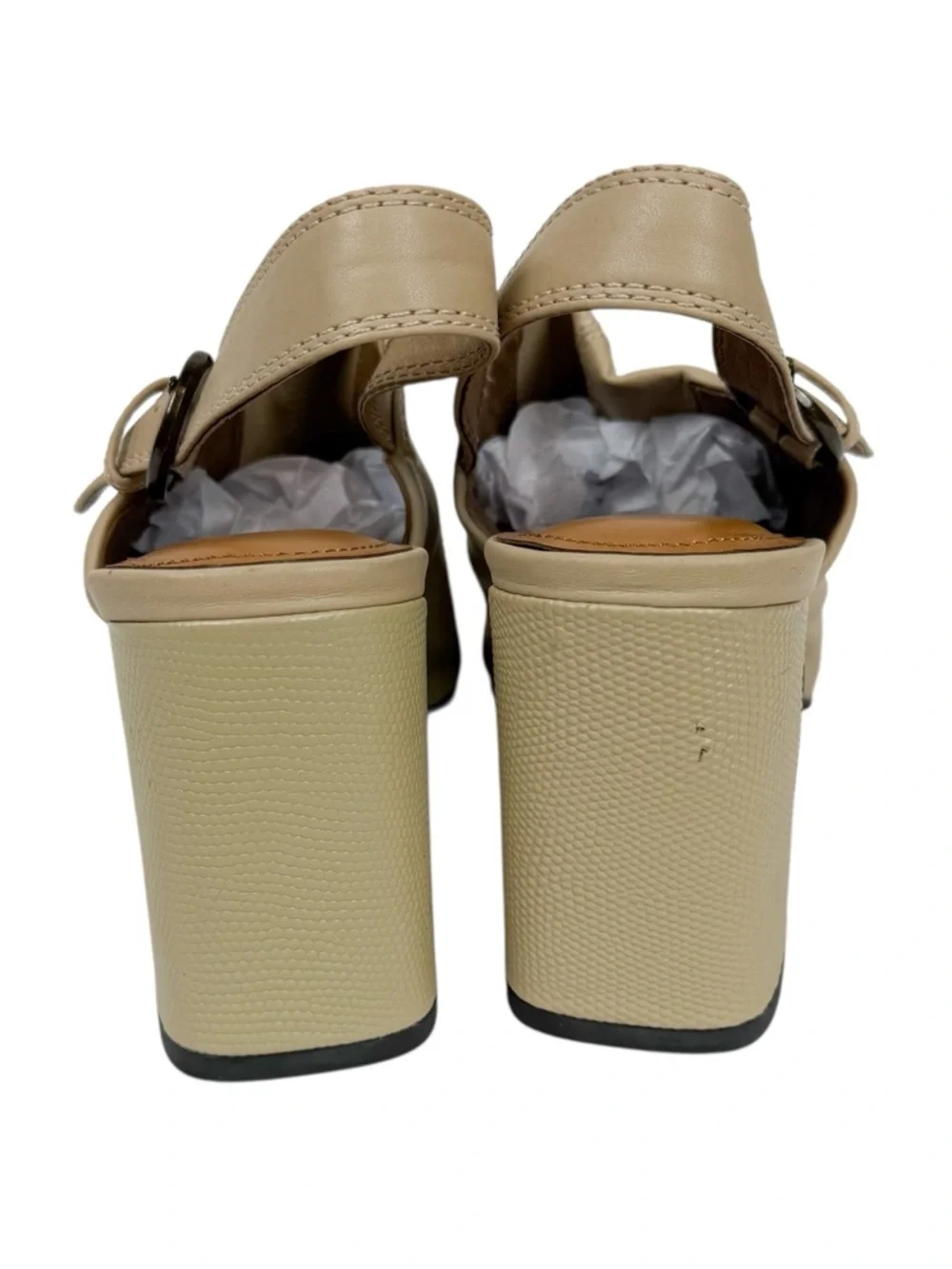 NYDJ Lyssa Neutral Leather‎ Square Toe Block Heel Sandal Sand Size 9